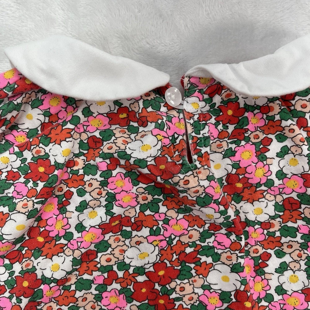 Boutique Floral Dress Girls 6-7Y Peter Pan Collar Bunny Pockets Cotton Bright - Picture 6 of 6